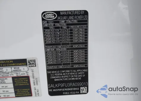 2024 Land Rover Range Rover P400 Se z USA, uszkodzony, nr VIN SALKP9FU3RA099013